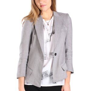 Smythe Sharp Shoulder Grey Linen-Blend 3/4-Sleeve Blazer
